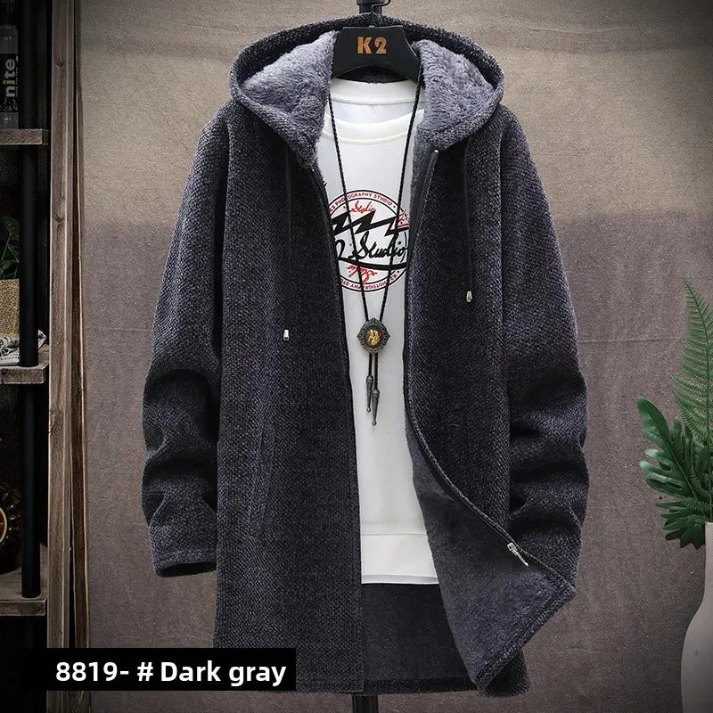 Fashionable Thickened Fleece Knitted Open Cardigan Men's Sweater Autumn Winter New Style Casual Outerwear Trendy Streetwear