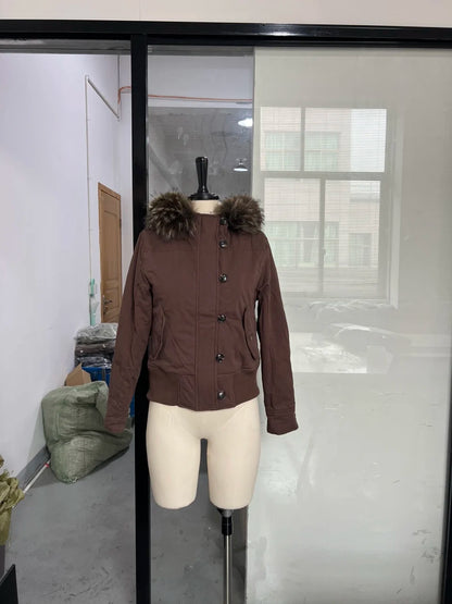 2025 New Lady Trendy Y2k Jackets Vintage Slim Hooded Fall Women Fur Collar Cozy Coat Retro Winter Autumn High Street Outerwear