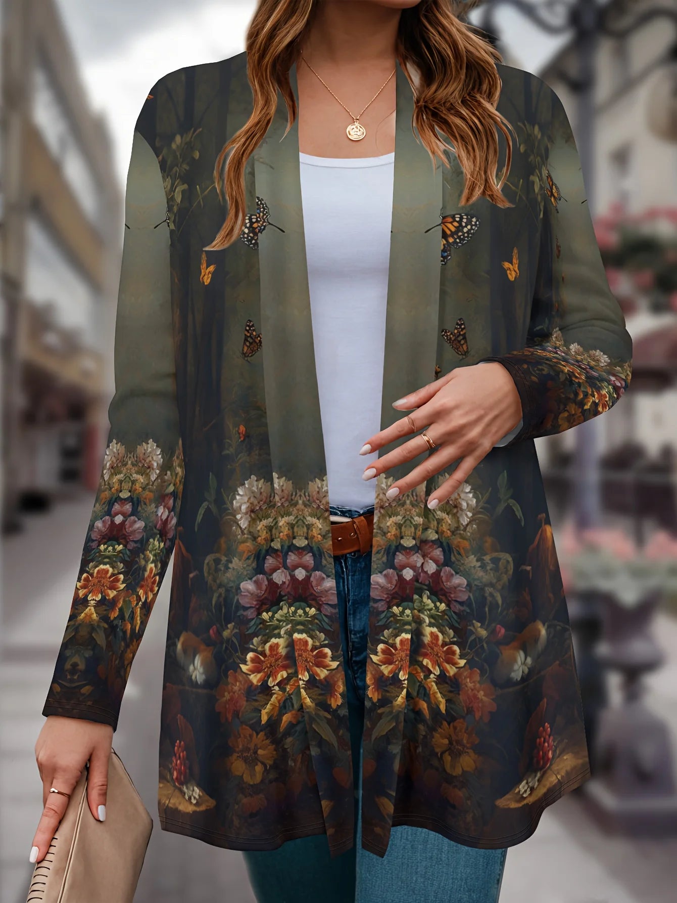 Women's Winter Jacket with 3D Tiger and Lion Animal Prints, Front-Opening Loose Fit Cape, Casual Polyester Women's Clothing