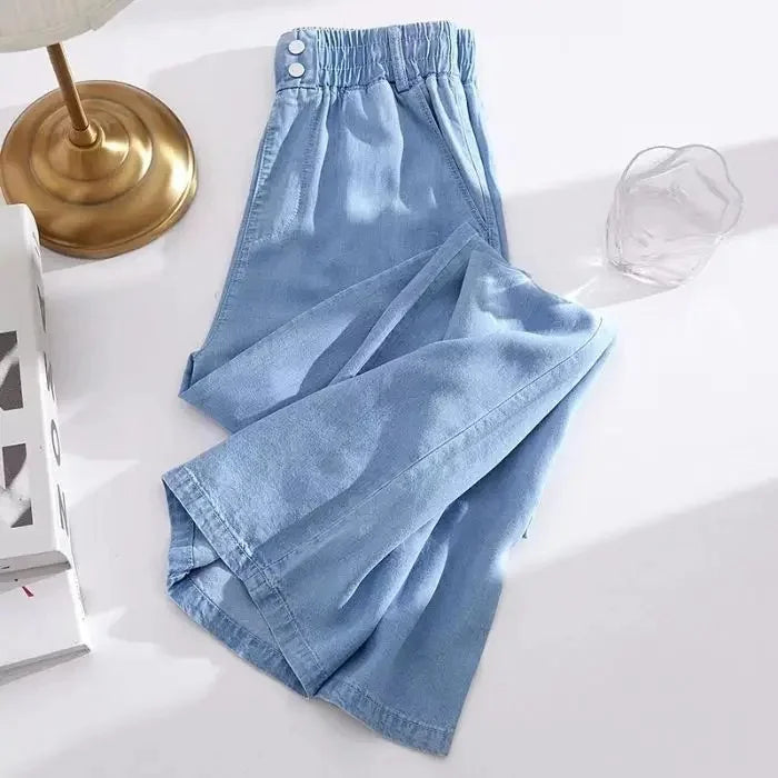 High Waist Straight Leg Tencel Denim Jeans Ice Silk Casual Summer Thin Wide Leg Pants Women's Fashion Comfortable Fit Jeans