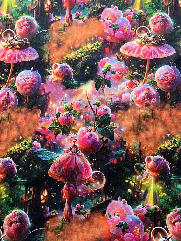 Cotton Fabric Digital Printing HD Fairy Tale Dream House Elf for DIY Handmade Sewing Clothes Bags Dresses by Half Meter