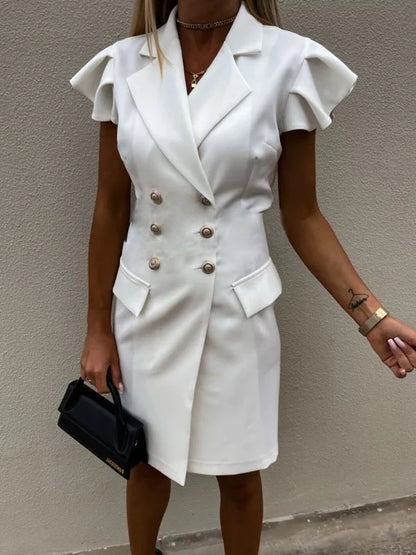Casual Long Sleeve Blazer Beach Dress Spring V Neck Solid Slim Suit Dress Cover-Ups Elegant Women Straight Dress Bikini Cover-Up