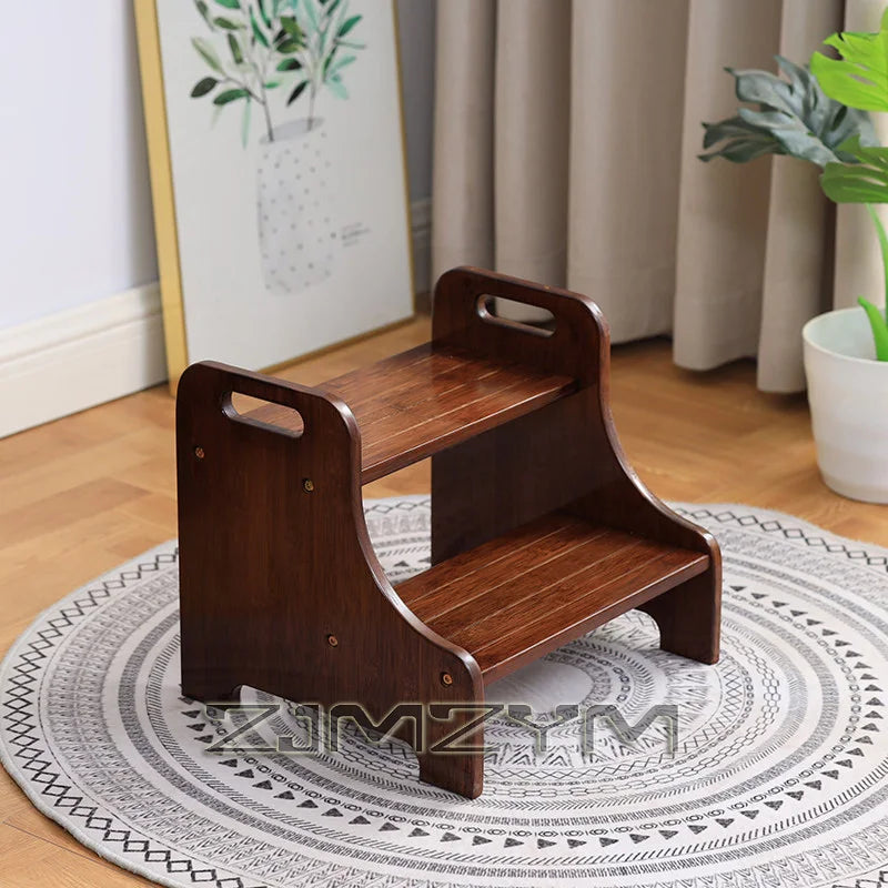 Solid Wood 2 Step Footstool Sturdy Kitchen Ladder Compact Stair Steps for Home Use Up To Washer Shoe Changing Stool