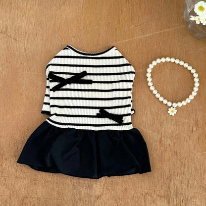 Pet T Shirt for Dogs Cats Puppy Summer Dress Dog Clothes Black White Dog Costume with Buckle 2 Set Chihuahua Bichon Clothing
