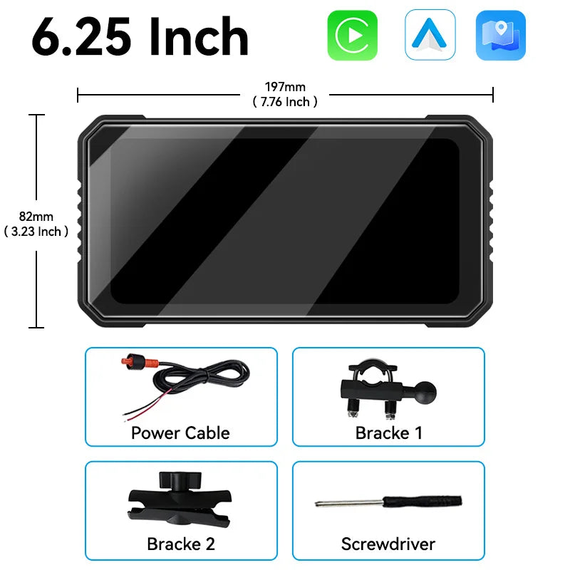 VENBES Motorcycle Carplay 6.25-Inch GPS Navigation Wireless Android Auto IP67 BT 5.0 Dual DVR Safe Driving