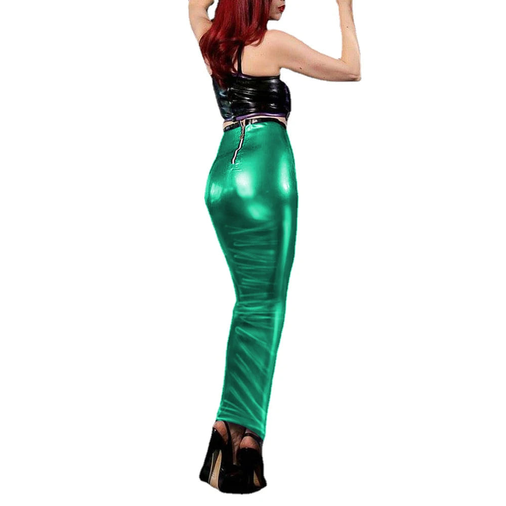 Sexy Slim High Waist Long Hobble Skirt Wetlook PVC Leather Wrap Hip Shapewear Pencil Skirts Kawaii Punk Style Evening Club Party