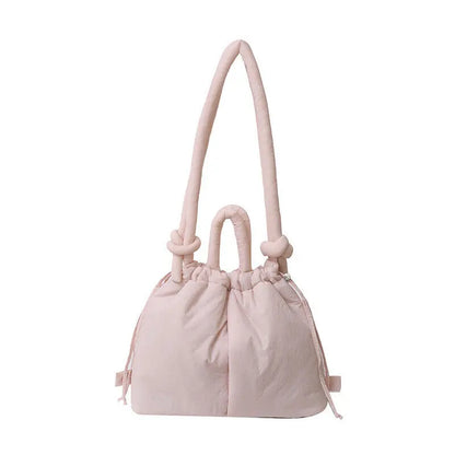 Casual Large Capacity Puffer Tote Bag Designer Padded Nylon Women Handbags Knotted Strap Shouder Crossbody Bags Warm Sac 2024