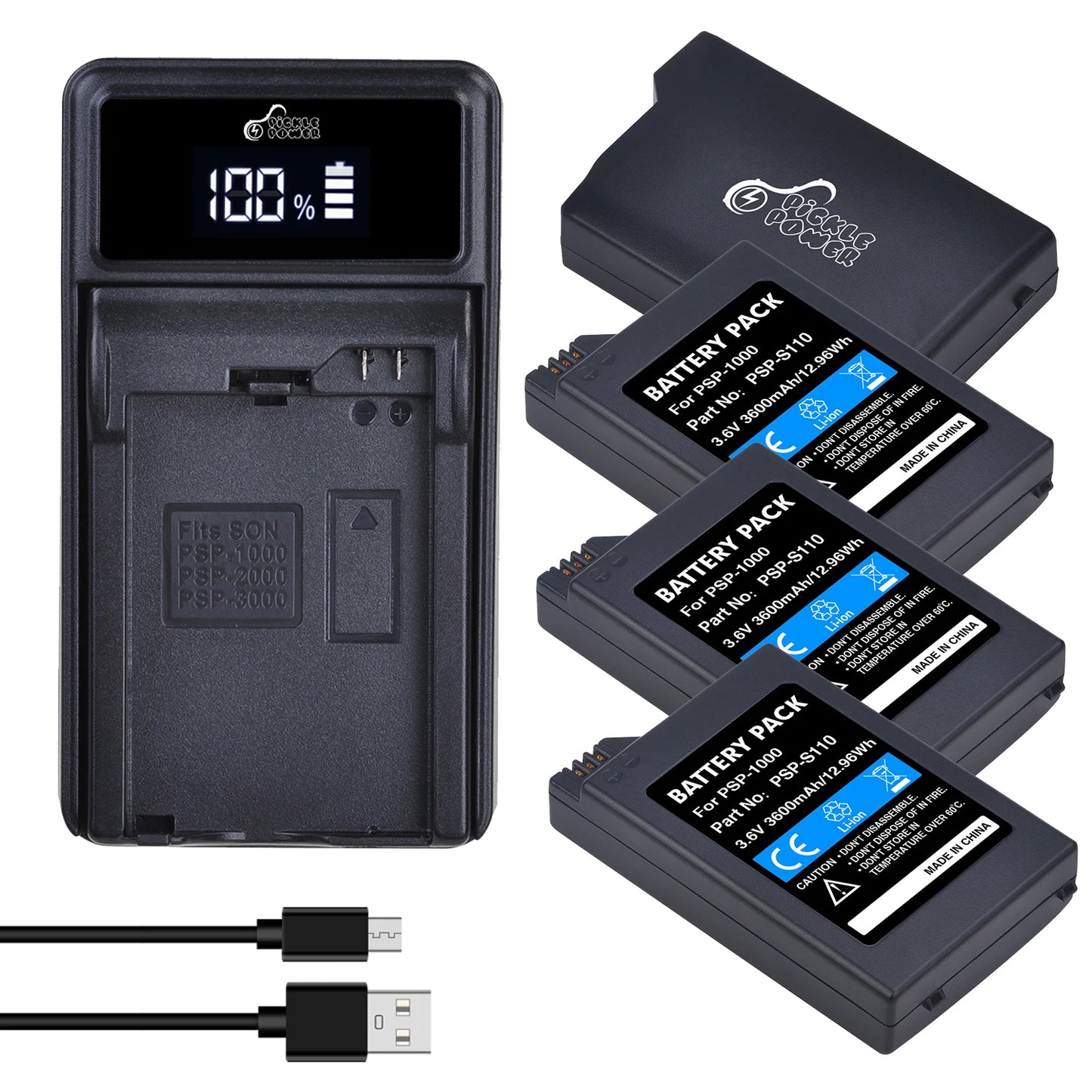 PicklePower 3600mAh PSP-1000 Li-ion Rechargeable Battery+LED USB Charger For Sony PSP 1000 PSP-S110 PlayStation Portable Console