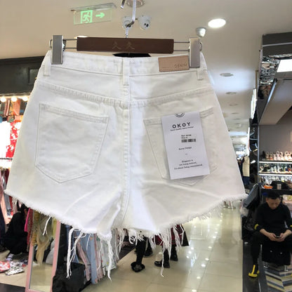 High Waist A-Line ort Jeans Women's Summer Thin Denim Pants Wide Leg Hot orts Student Versatile High Waist orts