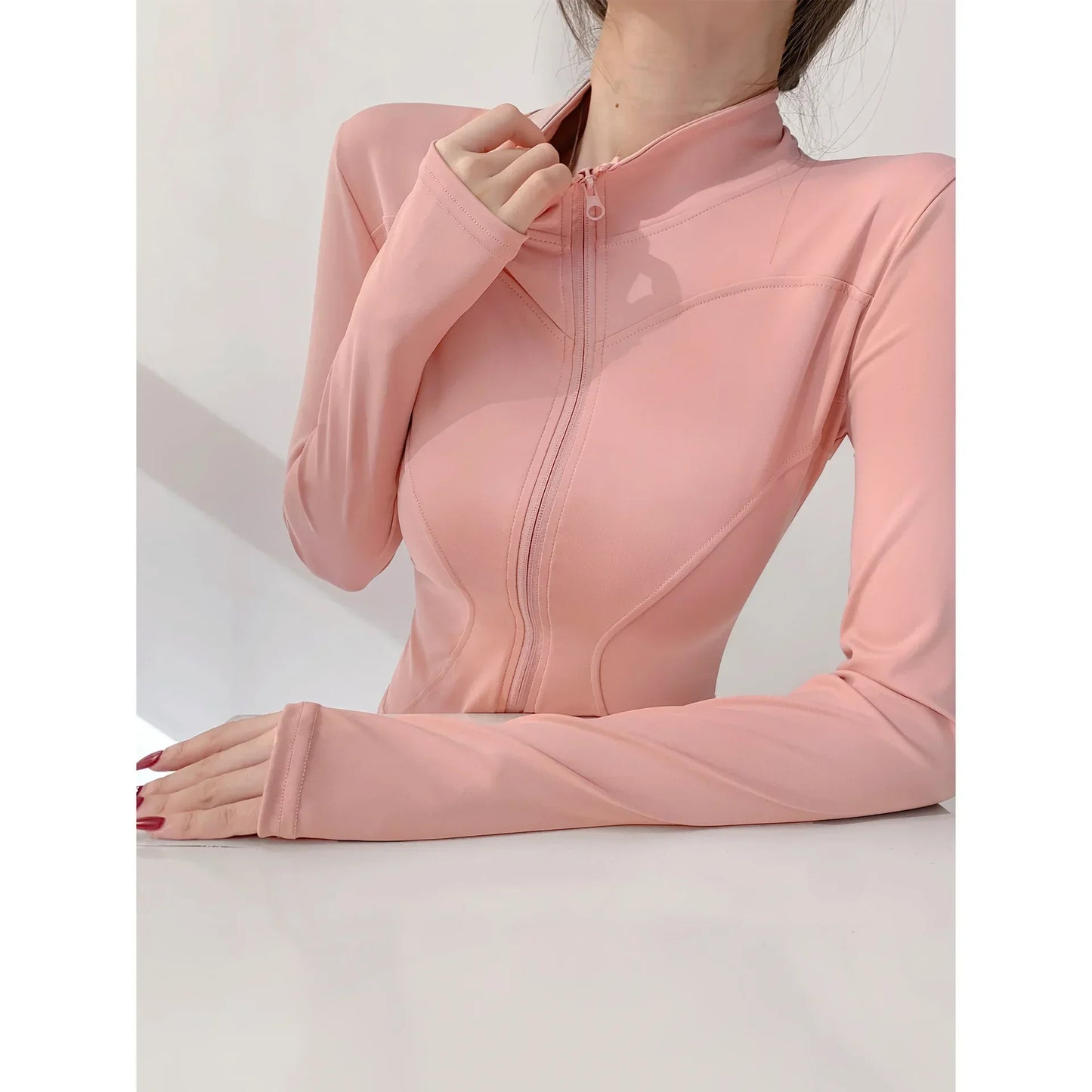S-3XL Women's Fitness Jackets Yoga Coat with Zipper Slim Running Wear Stretch Gym Crop Top Lightweight Sports Outerwear Hoodless