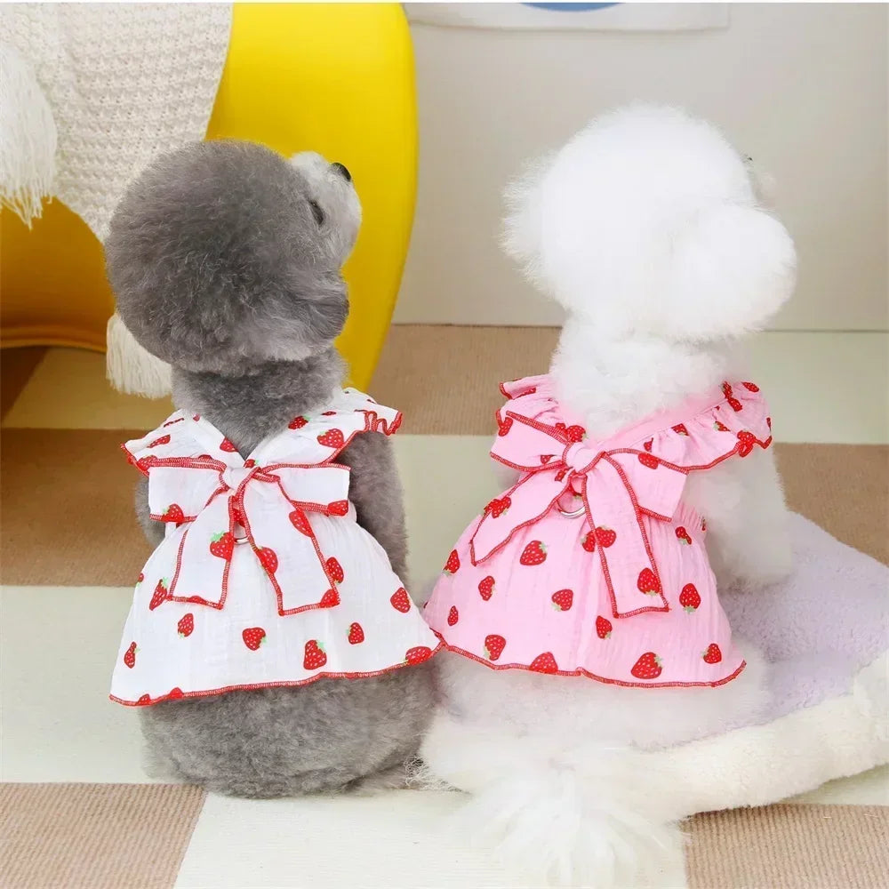Pet Strawberry Dress Summer Dog Clothes Luxury Dog Vest Suspender Skirt Cat Cooling Shirt Bichon Chihuahua Clothing Dog Outfits