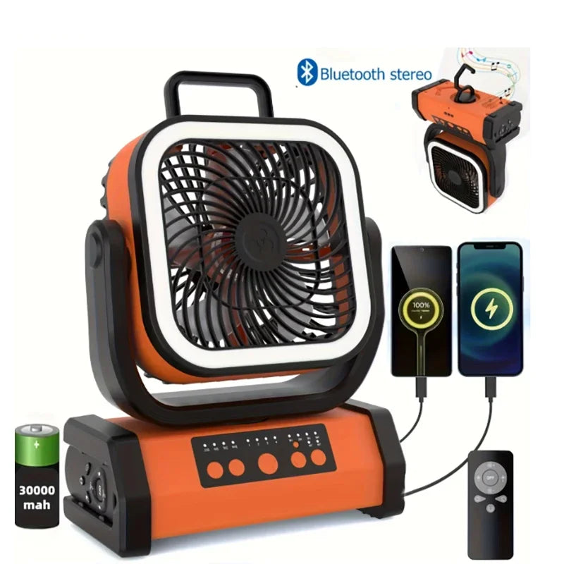 Portable Outdoor Electric Fan with LED Light, 10000mah Battery, USB Charging, Camping Fan with Hook, Ideal for Hiking, Fishing,