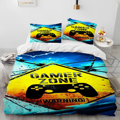 Cartoon Gamer Game Controller Comforter Bedding Set,Duvet Cover Bed Set Quilt Cover Pillowcase,King Queen Size Bedding Set Child