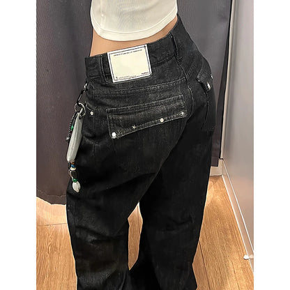 Black Autumn 2025 Blue Jeans Women Y2K Vintage High Waisted Jeans Straight Streetwear Loose Large Wide Leg Denim Pants