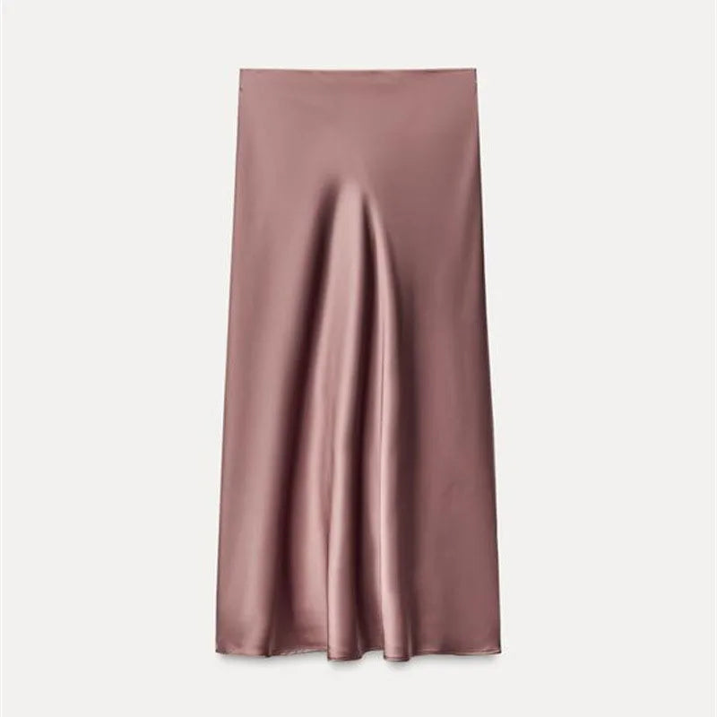 2026 Women Simple Casual Long Skirt Spring Summer Elastic High Waisted A-Line Skirts Woman Elegant Streetwear Satin Skirts Lady