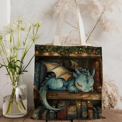 Dragon Sleeping Storage Bags Lightweight Canvas Tote Bag Large Capacity Shoulder Shopper Fashion Eco Multi-Purpose Handbag