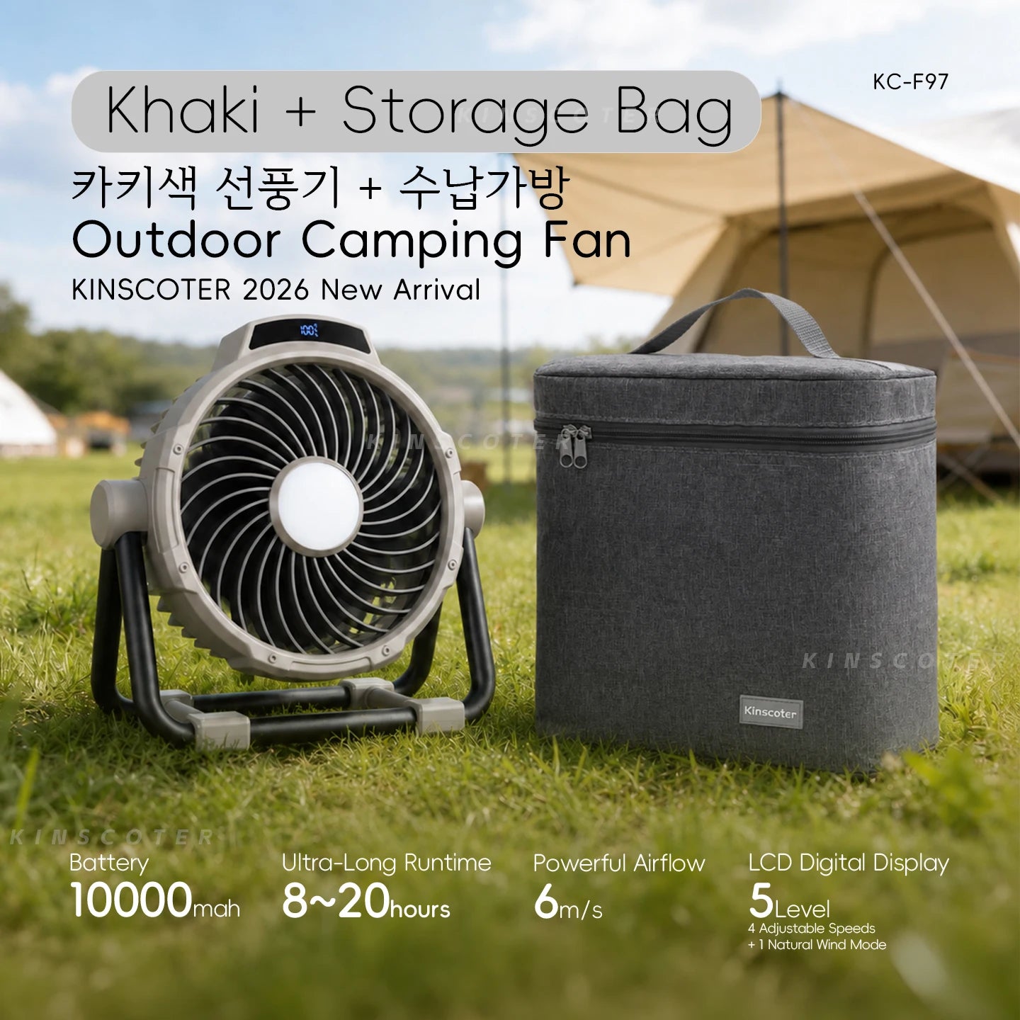 20000mAh Outdoor Camping Fan 6 in 1 Portable Rechargeable Wireless Tent Ceiling Fan with LED Light Camping Air Circulator