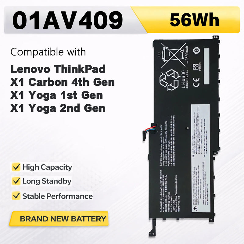 PowerHub 01AV409 00HW028 01AV440 Battery For Lenovo ThinkPad X1 Carbon 4th Yoga 1st 2nd Gen Type 20JD 20JE 20JF 20JG 20FQ 20FR