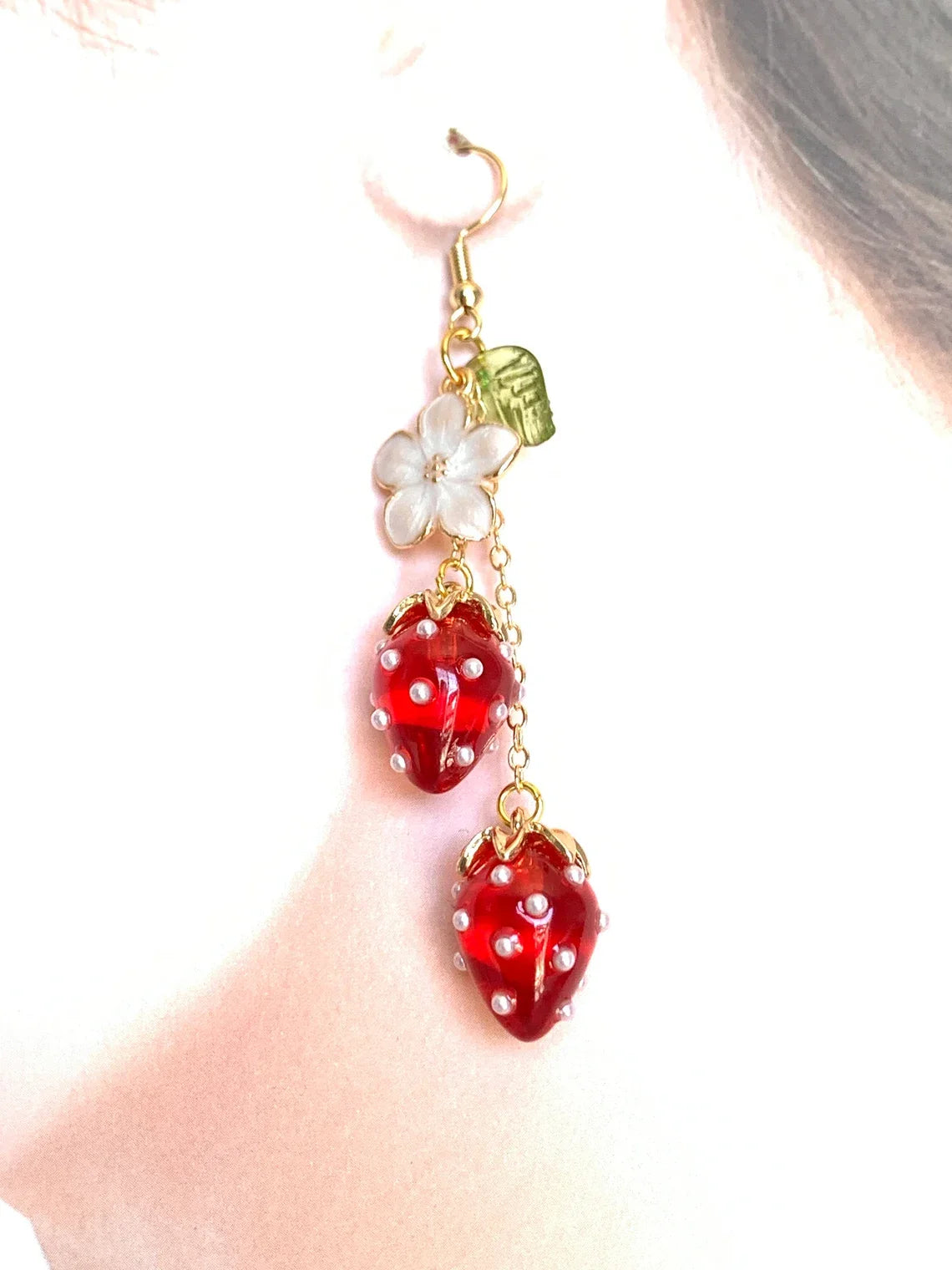 Strawberry earrings /Fruit earrings/ Pendant earrings/Food earrings/ Fun earrings/ gift for her