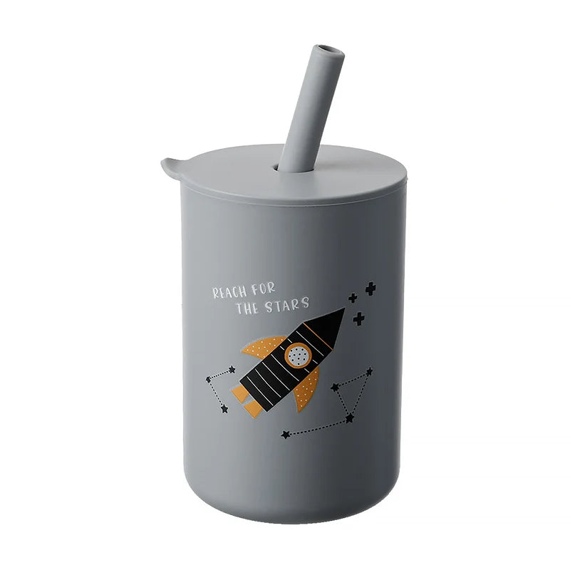 Baby Feeding Straw Cup Baby Cartoon Learning Feeding Cup Food Grade Silicone Toddler Water Bottle Tableware BPA Free Baby Gifts