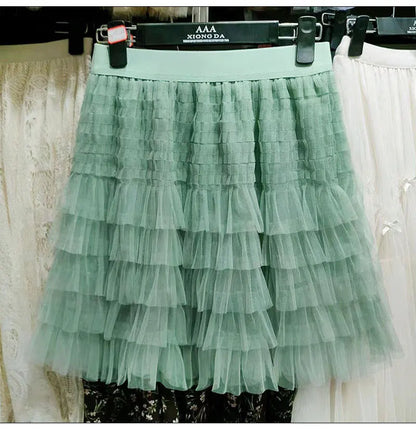 New In 2025 Summer Tulle A-Line Cake Skirts Women Elastic High Waist Tutu Short Skirt Korean Fashion Sweet Tutu Streetwear Skirt