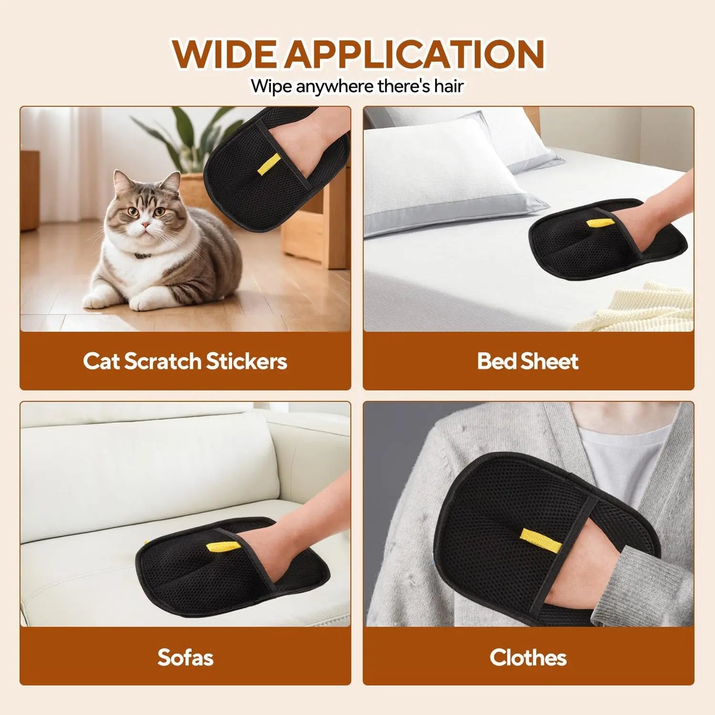 Pet Hair Removal Tool Reusable Static Removal Gloves, Double-Sided Grooming Gloves for Pets, Removes Pet Fur Hair for Carpets