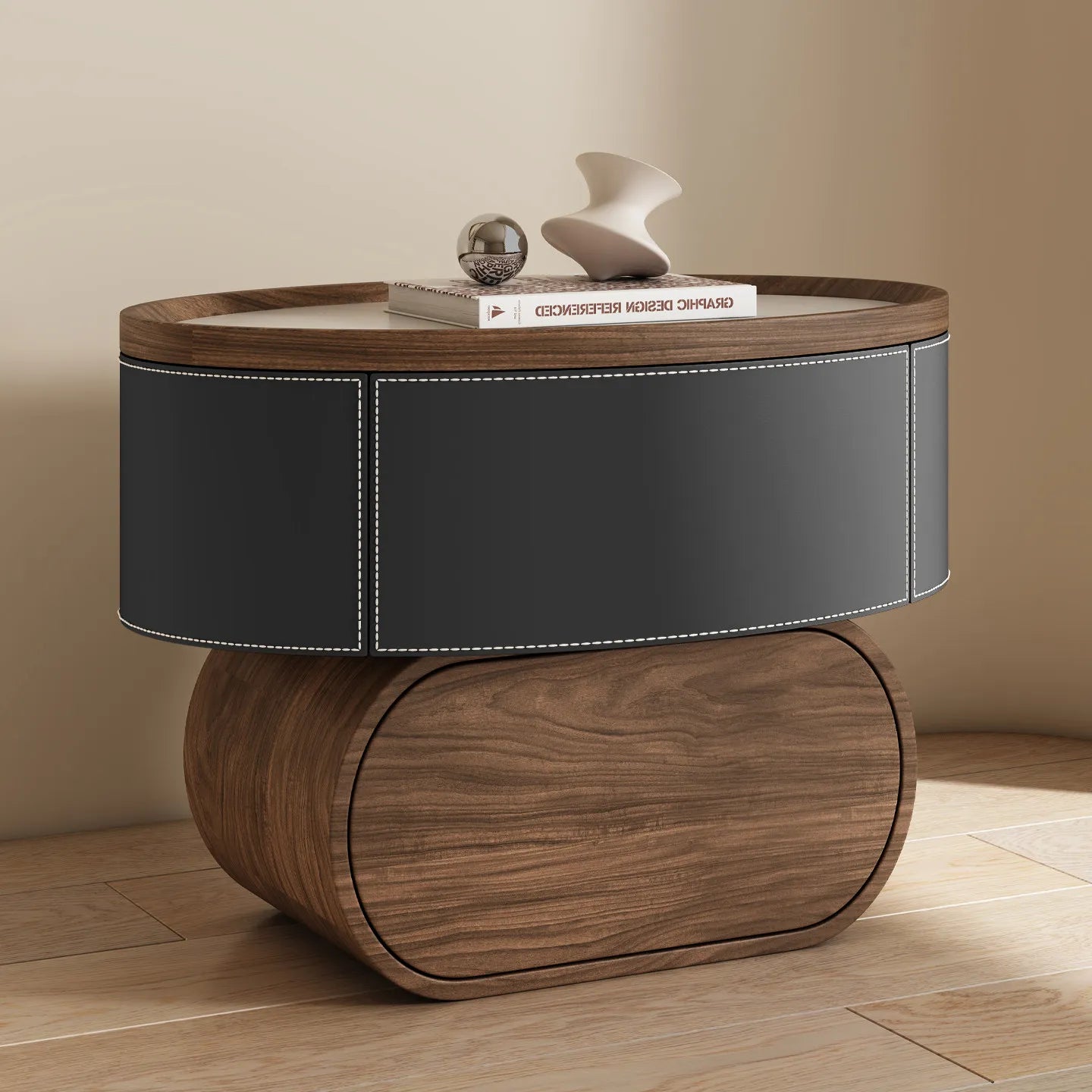 Solid Wood Saddle Leather Bedside Table Design Furniture Living Room Storage Cabinet Bedroom With Drawers Nightstands