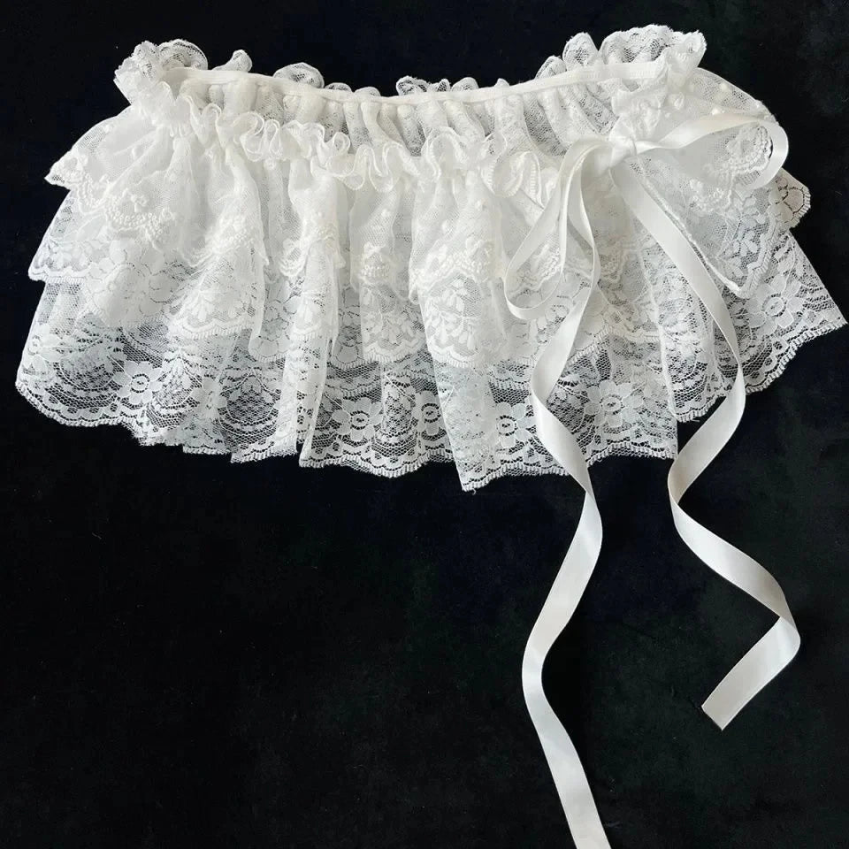 Korean Ins Blogger Unique Lace Layered Gauze Skirts Lace Trim A-Line Short Cloth Mini Waist Skirts Harajuku Girl's White Skirts