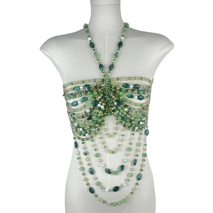 2025 New Women's Necklace Beaded Vest Hollow Out Top Jewelry Exaggerated Pearls Neck Bra Fashion Bra Women's Club Carnival