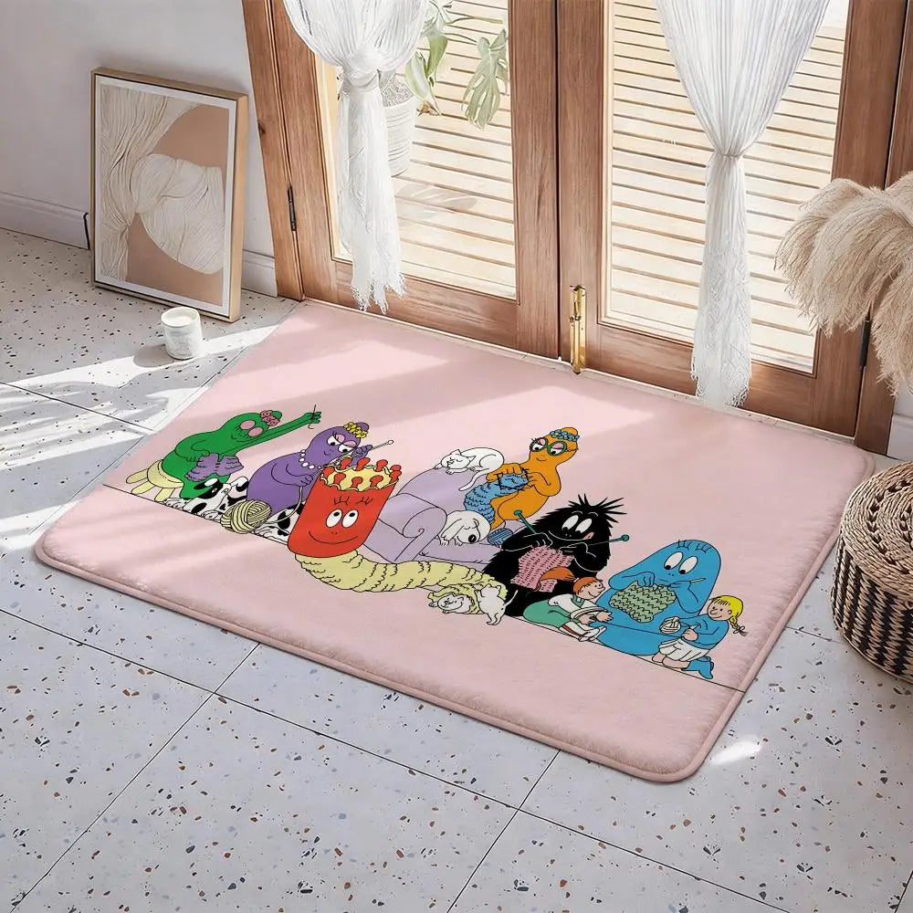 Les Barbapapa Cartoon Floor Mat Eco - Flannel Doormat Non-Slip Odorless Indoor Floor Rug Soft Short Plush Home Mat