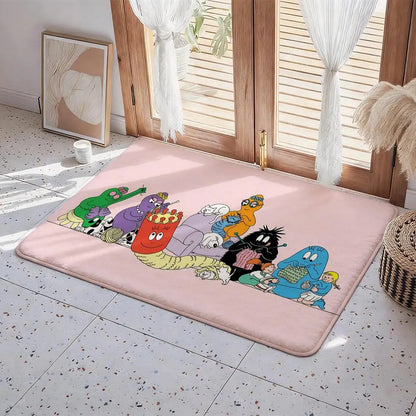 Les Barbapapa Cartoon Floor Mat Eco - Flannel Doormat Non-Slip Odorless Indoor Floor Rug Soft Short Plush Home Mat