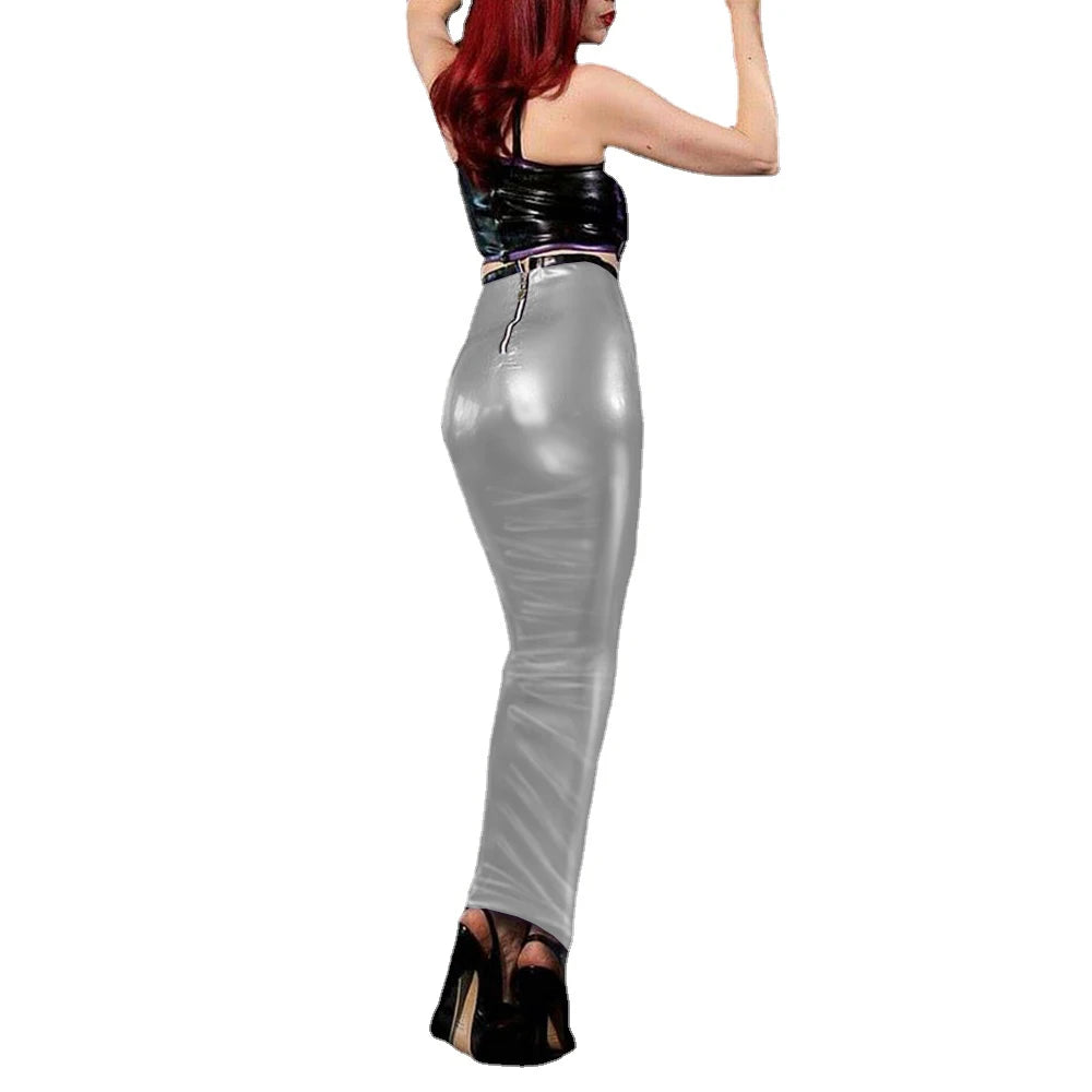 Sexy Slim High Waist Long Hobble Skirt Wetlook PVC Leather Wrap Hip Shapewear Pencil Skirts Kawaii Punk Style Evening Club Party