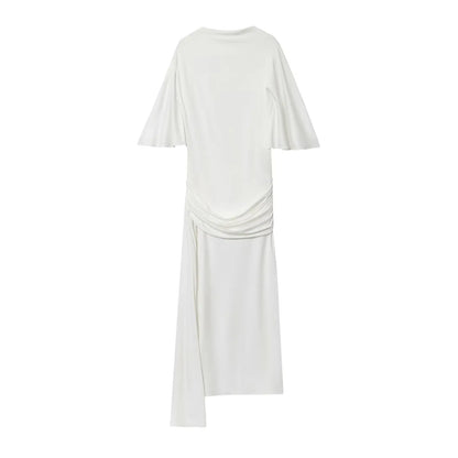HH Women New Fashion Short Sleeve Sexy Backless Layered Decoration Yellow Slim Long Dress Woman Summer Beach Party Dress