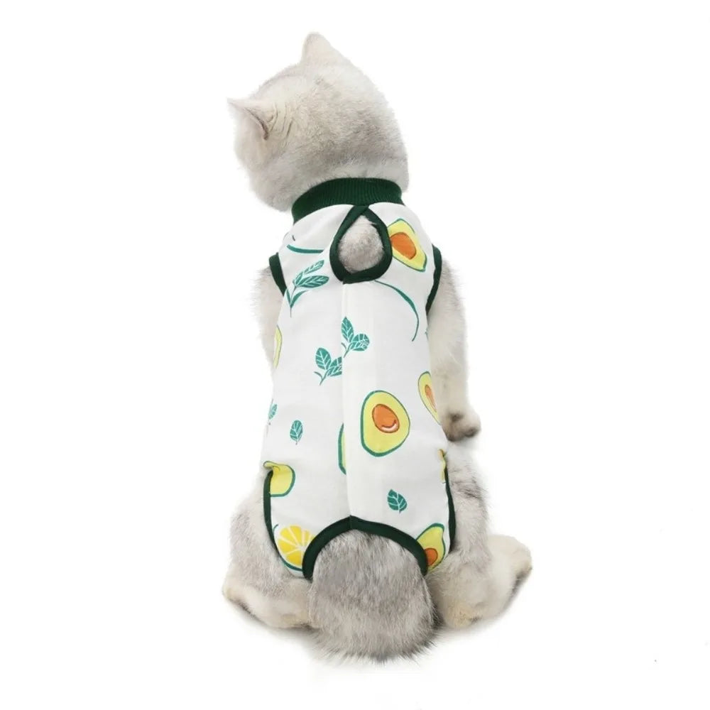 Fruit Printed Cat Recovery Clothing High Elasticity Comfortable Pet Anti-Licking Vest Soft Breathable Cat Jumpsuit Pet Care