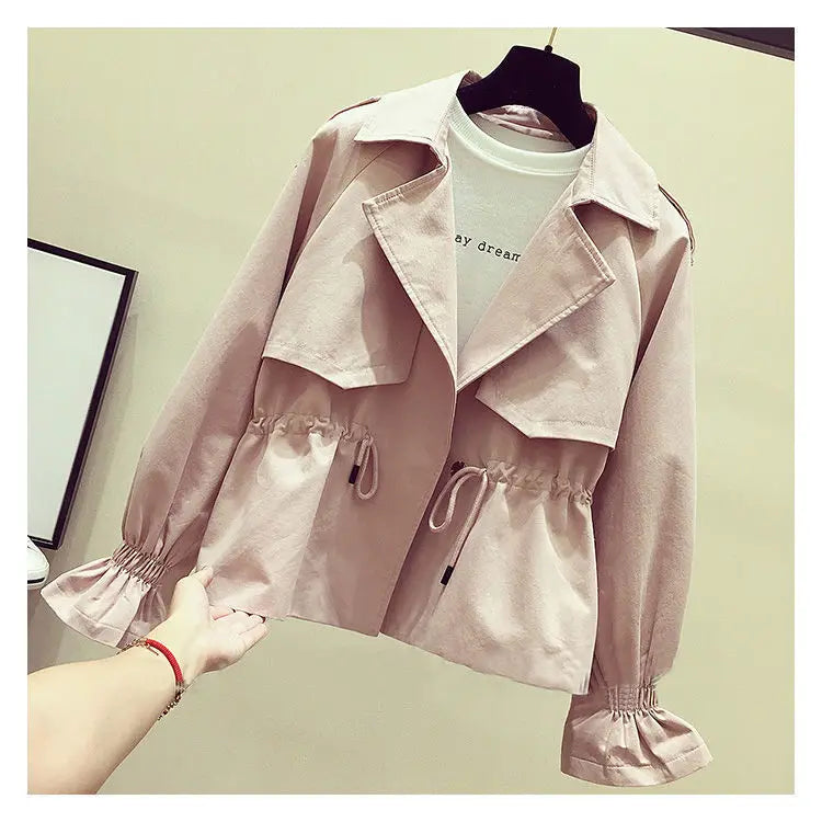 Women's Short Jacket 2025 Spring Autumn New Korean Fashion Loose Waist Slim Windbreaker Coat Solid Female Outwear Tops