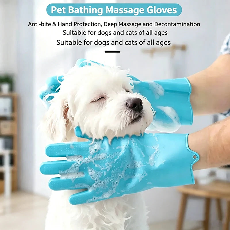 Pet Bath Glove Soft TPR Massage Grooming Mitt Dog Cat Shower Brush Hair Remover Cleaning Glove