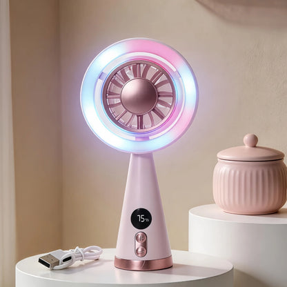 Portable Handheld Fan USB Rechargeable Mini Cooling Fan Digital Display LED Light Personal Fan for Travel Camping Outdoor