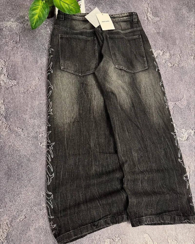 American New Fashion Old Washed Loose Jeans Women Y2K Hip Hop Harajuku Casual Joker Gothic High-waisted Wide-leg Trousers