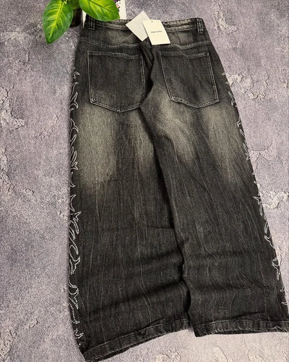 American New Fashion Old Washed Loose Jeans Women Y2K Hip Hop Harajuku Casual Joker Gothic High-waisted Wide-leg Trousers