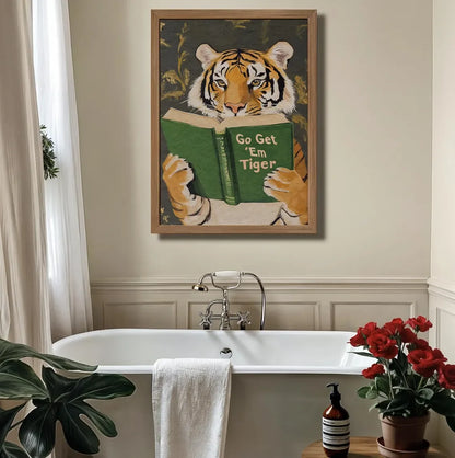 Humorous Bookworm Wall Art Decor for Library Office Study - Unique Theme Home Decorative Painting