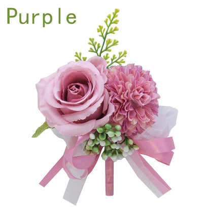 Girls Bridesmaid Wrist Flowers Groom Boutonnier Suit Corsage Pins Artificial Silk Rose Fabric Hand Flowers Wedding Accessories