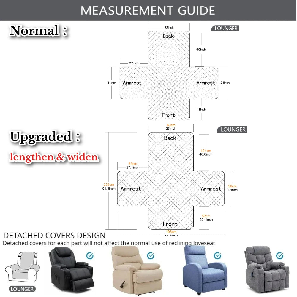 Recliner Chair Cover Waterproof Armchairs Slipcover Sofa Couch with Adjustable Elastic Strap Furniture Protector for Living Room