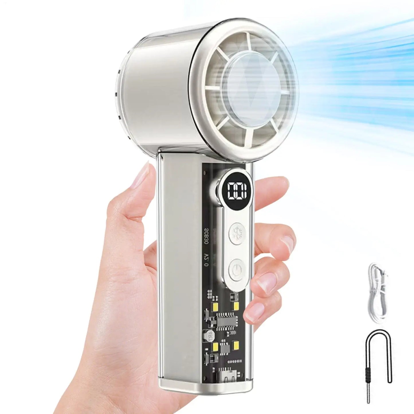 Portable Handheld Fan 5000mAh USB Rechargeable With Lanyard 100 Speeds Handheld Mini Fan For Home Travel Dormitory Picnic