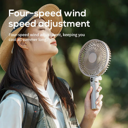 Portable Foldable Tripod Fan, Handheld Desk USB Rechargeable Mini Fan with 4 Speeds, 180 °   Adjustable for Camping, Office, Home, S