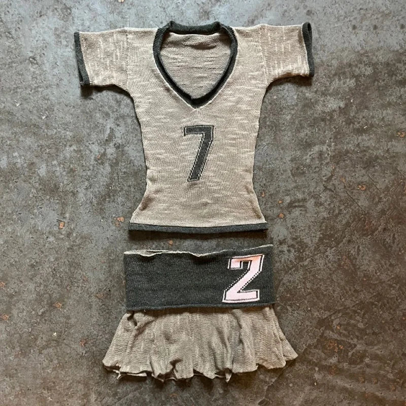 Y2K Knitted Skirt Punk Harajuku Letter Print Casual Knitt Pleated skirt Streetwear Rock Goth Mini Skirt Retro Half length skirt