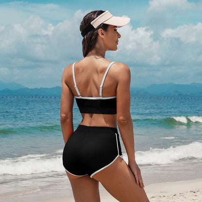 Anfilia Women Sporty Casual Crop Bikini Set Two Piece Set Color Block Swimsuit Bathing Suit