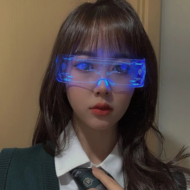 LED Luminous Colorful Sunglasses Modern Punk Goggle Men Women Halloween Christmas Glowing Decorative Glasses Cosplay Party Prop