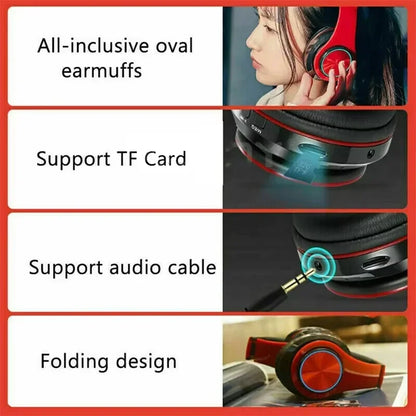 Wireless Over Ear Headphones - Active Noise Canceling, Deep Bass, LED Light, Portable Folding Design for Music, Sports & Games