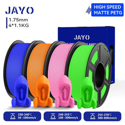 JAYO 4Rolls 3D High Speed Matte PETG 3D Filament 1.75mm 30mm/s - 600mm/s Print Range High Flow Speedy PETG 3D Printer Filament