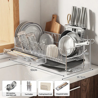Dish Drying Rack with Drainboard, Dish Rack for Kitchen Counter, Dish Drainer Rack with Utensil Holder, Kitchen Organization